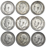 1911 - 1919 Shillings Lot (9 Coins) - George V British Silver Coins - Date Run