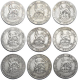 1911 - 1919 Shillings Lot (9 Coins) - George V British Silver Coins - Date Run