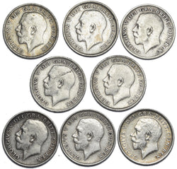 1911 - 1919 Sixpences Lot (8 Coins) - George V British Silver Coins