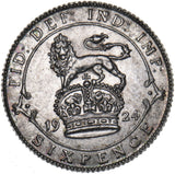 1924 Sixpence - George V British Silver Coin - Superb