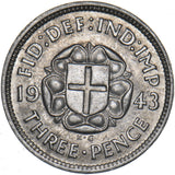 1943 Threepence - George VI British Silver Coin - Very Nice