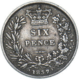 1837 Sixpence - William IV British Silver Coin - Nice