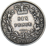 1850 Sixpence - Victoria British Silver Coin - Nice