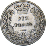 1867 Sixpence (Die no. 14) - Victoria British Silver Coin