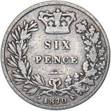 1870 Sixpence (Die no. 9) - Victoria British Silver Coin