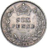 1893 Sixpence - Victoria British Silver Coin - Nice