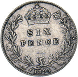 1894 Sixpence - Victoria British Silver Coin - Nice