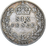 1903 Sixpence - Edward VII British Silver Coin