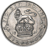 1911 Sixpence - George V British Silver Coin - Superb