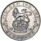 1914 Sixpence - George V British Silver Coin - Very Nice