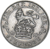 1918 Sixpence - George V British Silver Coin - Nice