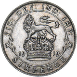 1919 Sixpence - George V British Silver Coin - Nice