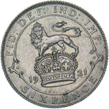 1921 Sixpence - George V British Silver Coin - Very Nice