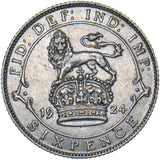 1924 Sixpence - George V British Silver Coin - Very Nice