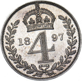 1897 Maundy Fourpence - Victoria British Silver Coin - Superb