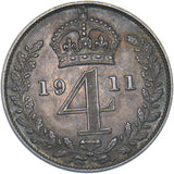 1911 Maundy Fourpence - George V British Silver Coin - Superb