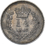 1843 Threehalfpence - Victoria British Silver Coin - Very Nice