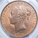 1848 Penny (8 Over 7, PCGS MS 63 RB) - Victoria British Copper Coin - Superb