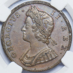 1729 Proof Halfpenny (NGC PF 58 BN) - George II British Copper Coin - Very Nice