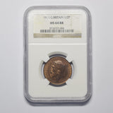 1911 Halfpenny (NGC MS 64 RB) - George V British Bronze Coin - Superb