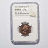 1953 Proof Halfpenny (NGC PF 66 Cameo) - Elizabeth II British Bronze Coin - Superb