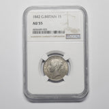 1842 Shilling (NGC AU 55) - Victoria British Silver Coin - Very Nice