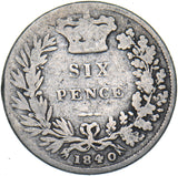 1840 Sixpence - Victoria British Silver Coin