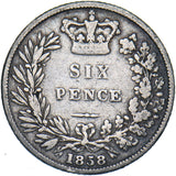 1858 Sixpence - Victoria British Silver Coin