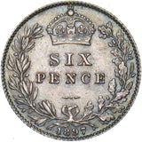 1897 Sixpence - Victoria British Silver Coin - Very Nice