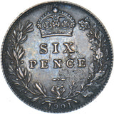 1901 Sixpence - Victoria British Silver Coin - Very Nice