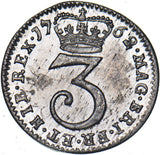 1762 Threepence - George III British Silver Coin - Very Nice