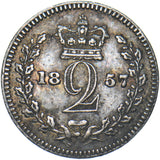 1857 Maundy Twopence - Victoria British Silver Coin - Very Nice