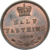 1844 Half Farthing - Victoria British Copper Coin - Superb