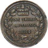 1884 Third Farthing - Victoria British Bronze Coin - Very Nice