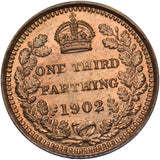 1902 Third Farthing - Edward VII British Bronze Coin - Superb