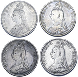 1887 - 1890 Double Florins Lot (4 Coins) - Victoria British Silver Coins