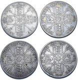 1887 - 1890 Double Florins Lot (4 Coins) - Victoria British Silver Coins