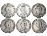 1887 - 1892 Halfcrowns Lot (6 Coins) - Victoria British Silver Coins - Date Run