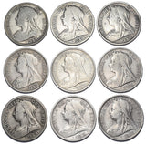 1893 - 1901 Halfcrowns Lot (9 Coins) - Victoria British Silver Coins - Date Run