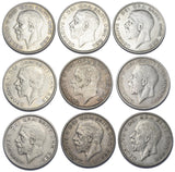 1928 - 1936 Better Grade British Silver Halfcrowns Lot (9 Coins) - Date Run