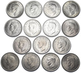 1937 - 1951 High Grade British Silver Halfcrowns Lot (15 Coins) - Date Run