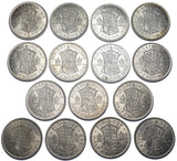 1937 - 1951 High Grade British Silver Halfcrowns Lot (15 Coins) - Date Run