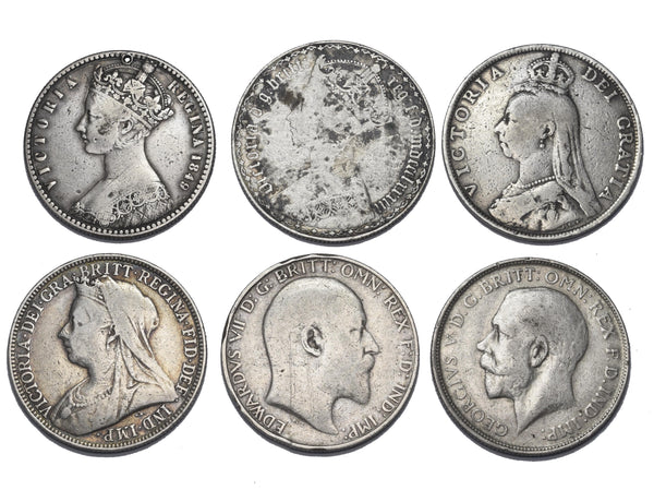 1849 - 1916 Florins Lot (6 Coins) - British Silver Coins