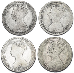 1871 - 1879 Gothic Florins Lot (4 Coins) - Victoria British Silver Coins