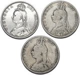 1887 - 1889 Florins Lot (3 Coins) - Victoria British Silver Coins - Date Run