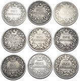 1871 - 1879 Shillings Lot (9 Coins) - Victoria British Silver Coins - Date Run