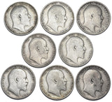 1902 - 1910 Shillings Lot (8 Coins) - Edward VII British Silver Coins