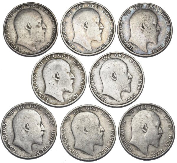 1902 - 1910 Shillings Lot (8 Coins) - Edward VII British Silver Coins