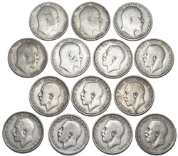 1906 - 1919 Shillings Lot (14 Coins) - British Silver Coins