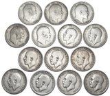 1906 - 1919 Shillings Lot (14 Coins) - British Silver Coins